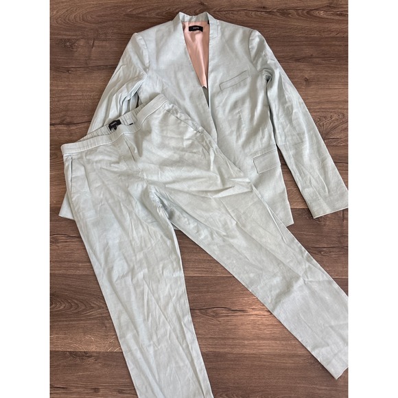 Theory Pants - Theory Womens Linen Suit Set Seafoam Green Eco Crunch Jacket 6 Treeca Pants 6